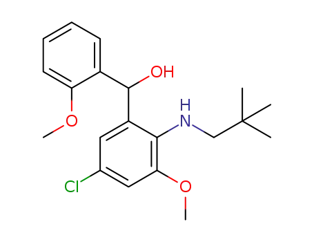 Molecular Structure of 922162-51-4 (Benzenemethanol,
5-chloro-2-[(2,2-dimethylpropyl)amino]-3-methoxy-a-(2-methoxyphenyl)-)