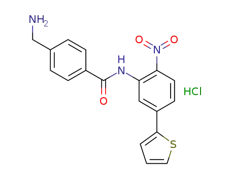 Molecular Structure of 1364569-65-2 (4-(aminomethyl)-N-(2-nitro-5-(thiophen-2-yl)phenyl)benzamide hydrochloride)