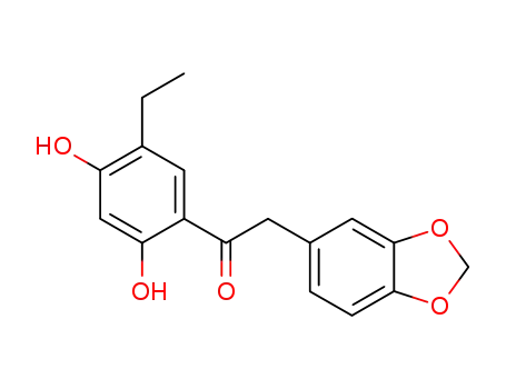 Molecular Structure of 159647-53-7 (Ethanone,2-(1,3-benzodioxol-5-yl)-1-(5-ethyl-2,4-dihydroxyphenyl)-)