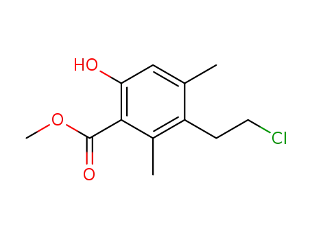 Molecular Structure of 623936-70-9 (Benzoic acid, 3-(2-chloroethyl)-6-hydroxy-2,4-dimethyl-, methyl ester)
