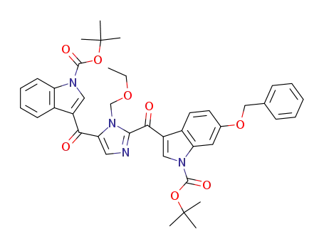 Molecular Structure of 630110-75-7 (1H-Indole-1-carboxylic acid,
3-[[5-[[1-[(1,1-dimethylethoxy)carbonyl]-1H-indol-3-yl]carbonyl]-1-(ethoxy
methyl)-1H-imidazol-2-yl]carbonyl]-6-(phenylmethoxy)-,
1,1-dimethylethyl ester)