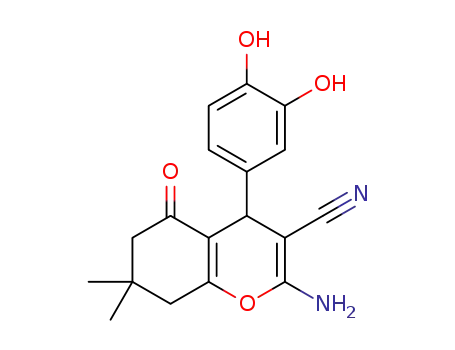Molecular Structure of 326918-69-8 (2-amino-5,6,7,8-tetrahydro-7,7-dimethyl-5-oxo-4-(3,4-dihydroxyphenyl)-4H-chromene-3-carbonitrile)