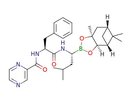Molecular Structure of 1621908-72-2 (N-[(1S)-1-[[[(1R)-1-[(3aS,4R,6R,7aR)-hexahydro-3a,5,5-trimethyl-4,6-methano-1,3,2-benzodioxaborol-2-yl]-3-methylbutyl]-amino]carbonyl]-2-phenyl]-2-pyrazincarboxamide)