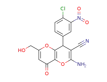 Molecular Structure of 1613234-40-4 (2-amino-4-(4-chloro-3-nitrophenyl)-6-hydroxymethyl-8-oxo-4,8-dihydropyrano[3,2-b]pyran-3-carbonitrile)