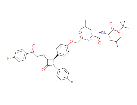 Molecular Structure of 857506-66-2 (1-(4-fluorophenyl)-3-(R)-[2-(4-fluorobenzoyl)ethyl]-4-(S)-{4-[N-((R)-1-{N-[1-(S)-(t-butoxycarbonyl)-3-(methyl)butyl]carbamoyl}-3-methylbutyl)carbamoylmethoxy]phenyl}azetidin-2-one)