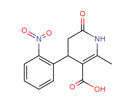 Molecular Structure of 423120-03-0 (1,4,5,6-Tetrahydro-2-methyl-4-(2-nitrophenyl)-6-oxo-3-pyridinecarboxylic acid)
