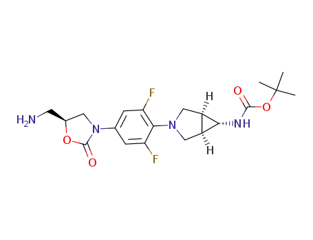 Molecular Structure of 681425-32-1 ((S)-{(1α,5α,6α)-3-[4-(5-aminomethyl-2-oxooxazolidin-3-yl)-2,6-difluorophenyl]-3-azabicyclo[3.1.0]hex-6-yl}carbamic acid tert-butyl ester)