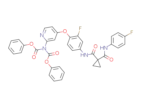 Molecular Structure of 928038-12-4 ([4-(2-fluoro-4-{[1-(4-fluorophenylcarbamoyl)cyclopropanecarbonyl]amino}phenoxy)pyridin-2-yl]-N-(phenoxycarbonyl)carbamic acid phenyl ester)