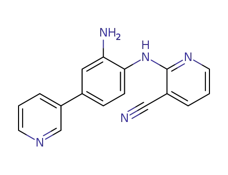 Molecular Structure of 924264-22-2 (3-Pyridinecarbonitrile, 2-[[2-amino-4-(3-pyridinyl)phenyl]amino]-)
