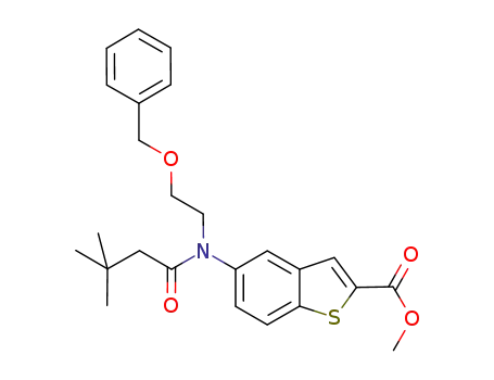 Molecular Structure of 910791-71-8 (5-[(2-benzyloxy-ethyl)-(3,3-dimethylbutyryl)-amino]-benzo[b]thiophene-2-carboxylic acid methyl ester)