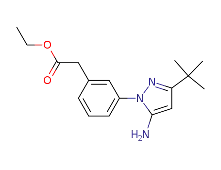 Molecular Structure of 897372-42-8 (ethyl 2-(3-(5-amino-3-tert-butyl-1H-pyrazol-1-yl)phenyl)acetate)