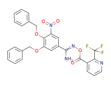 Molecular Structure of 923288-07-7 (3-Pyridinecarboxylic acid, 2-(trifluoromethyl)-,
[imino[3-nitro-4,5-bis(phenylmethoxy)phenyl]methyl]azanyl ester)