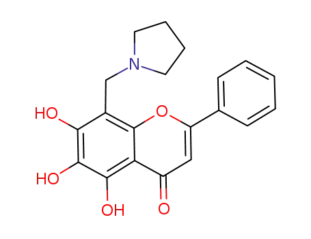 Molecular Structure of 1060171-73-4 (5,6,7-trihydroxy-2-phenyl-8-(pyrrolidin-1-ylmethyl)-4H-chromen-4-one)