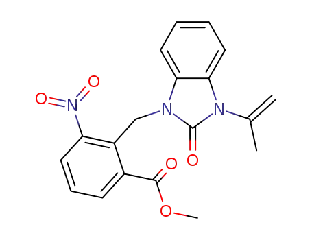 Molecular Structure of 1090902-91-2 (2-(3-isopropenyl-2-oxo-2,3-dihydro-benzoimidazol-1-ylmethyl)-3-nitro-benzoic acid methyl ester)
