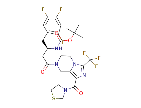 Molecular Structure of 1174039-38-3 ((R)-[3-oxo-3-[1-(thiazolidine-3-carbonyl)-3-trifluoromethyl-5,6-dihydro-8H-imidazo[1,5-a]pyrazin-7-yl]-1-(2,4,5-trifluoro-benzyl)-propyl]-carbamic acid tert-butyl ester)