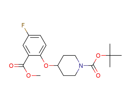 Molecular Structure of 1189550-98-8 (t-butyl 4-[4-fluoro-2-(methoxycarbonyl)phenoxy]piperidine-1-carboxylate)