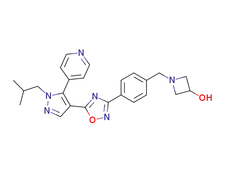 Molecular Structure of 1258009-81-2 (1-(4-(5-(1-isobutyl-5-(pyridin-4-yl)-1H-pyrazol-4-yl)-1,2,4-oxadiazol-3-yl)benzyl)azetidin-3-ol)