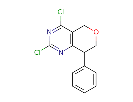 Molecular Structure of 1263868-77-4 (2,4-dichloro-8-phenyl-7,8-dihydro-5H-pyrano[4,3-d]pyrimidine)