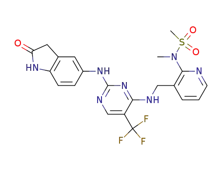 Molecular Structure of 717907-75-0 (N-Methyl-N-[3-[[[2-[(2-oxo-2,3-dihydro-1H-indol-5-yl)amino]-5-trifluoromethylpyrimidin-4-yl]amino]methyl]pyridin-2-yl]methanesulfonamide)