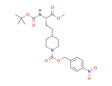 Molecular Structure of 1322746-32-6 ((S)-2-tert-butyloxycarbonylamino-4-(1-(4-nitrobenzyloxy)carbonylpiperidin-4-yl)butanoic acid methyl ester)