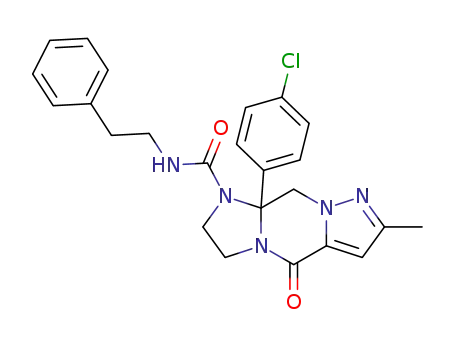 Molecular Structure of 1323074-15-2 (10a-(4-chlorophenyl)-7-methyl-5-oxo-N-(2-phenylethyl)-2,3,10,10a-tetrahydro-1H,5H-imidazo[1,2-a]pyrazolo[1,5-d]pyrazine-1-carboxamide)