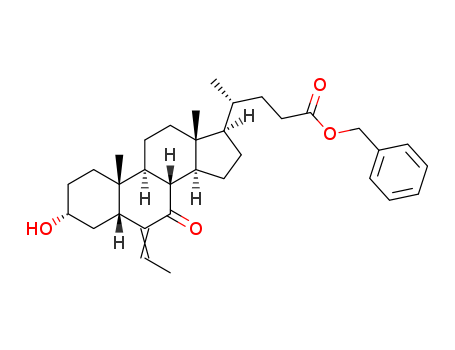 1352328-66-5,Cholan-24-oic acid,6-ethylidene-3-hydroxy-7-oxo-,phenylmethyl ester, (3α,5β)-,Cholan-24-oic acid,6-ethylidene-3-hydroxy-7-oxo-,phenylmethyl ester, (3α,5β)-;OCA-E1;(R)-Benzyl 4-((3R,5R,8S,9S,10R,13R,14S,17R,E)-6-ethylidene-3-hydroxy-10,13-dimethyl-7-oxohexadecahydro-1H-cyclopenta[a]phenanthren-17-yl)pentanoate;benzyl 3α-hydroxy-6-ethylidene-7-keto-5β-cholan-24-oate