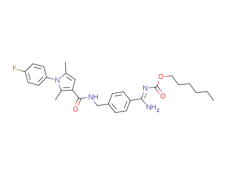 Molecular Structure of 1312689-19-2 ((Z)-hexyl amino-(4-((1-(4-fluorophenyl)-2,5-dimethyl-pyrrole-3-carbonylamino)methyl)phenyl)methylenecarbamate)
