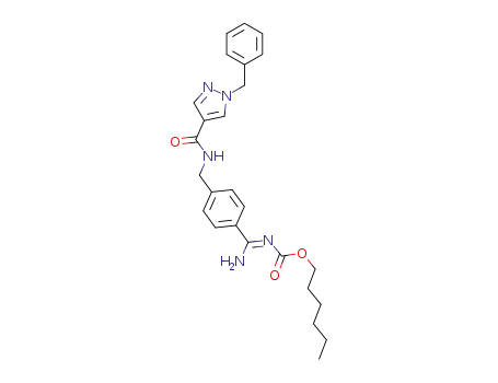 Molecular Structure of 1312689-18-1 ((Z)-hexyl amino-(4-((1-benzylpyrazole-4-carbonylamino)methyl)phenyl)methylenecarbamate)