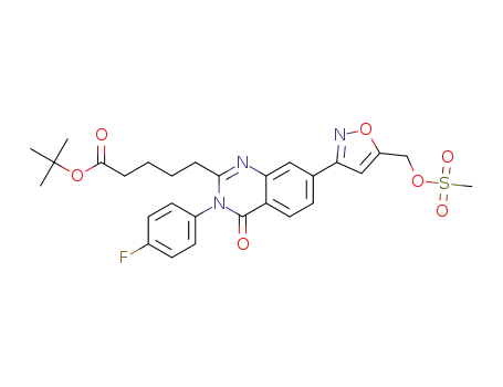 Molecular Structure of 1373279-03-8 (tert-butyl 5-(3-(4-fluorophenyl)-7-(5-((methylsulfonyloxy)methyl)isoxazol-3-yl)-4-oxo-3,4-dihydroquinazolin-2-yl)pentanoate)