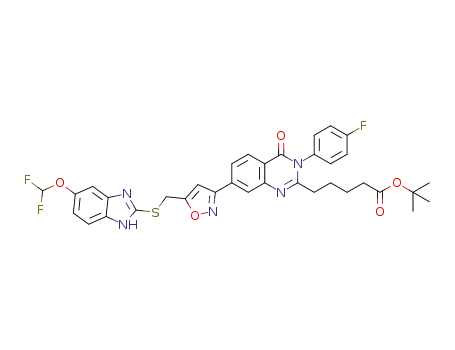 Molecular Structure of 1373279-04-9 (tert-butyl 5-(7-(5-((5-(difluoromethoxy)-1h-benzo[d]imidazol-2-ylthio)methyl)isoxazol-3-yl)-3-(4-fluorophenyl)-4-oxo-3,4-dihydroquinazolin-2-yl)pentanoate)