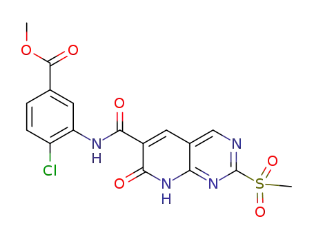 Molecular Structure of 1386979-21-0 (4-chloro-3-[(2-methanesulfonyl-7-oxo-7,8-dihydro-pyrido[2,3-d]pyrimidine-6-carbonyl)amino]benzoic acid methyl ester)