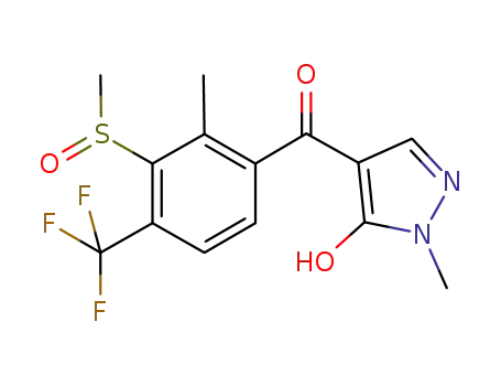 Molecular Structure of 1070761-52-2 ((5-hydroxy-1-methyl-1H-pyrazol-4-yl)[2-methyl-3-(methyl-sulfinyl)-4-(trifluoromethyl)phenyl]methanone)