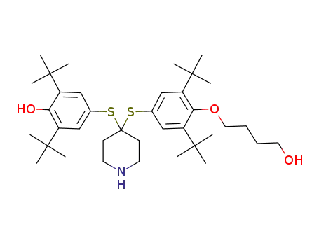 Molecular Structure of 1402049-46-0 (2,6-di-tert-butyl-4-{4-[3,5-di-tert-butyl-4-(4-hydroxybutoxy)phenylsulfanyl]piperidin-4-ylsulfanyl}phenol)