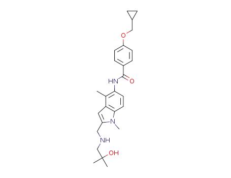 Molecular Structure of 1314127-26-8 (4-(cyclopropylmethoxy)-N-(2-{[(2-hydroxy-2-methylpropyl)amino]methyl}-1,4-dimethyl-1H-indol-5-yl)benzamide)