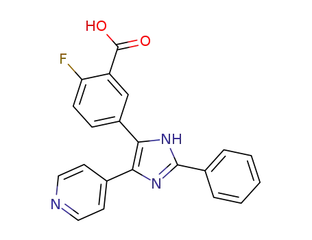 Molecular Structure of 1314258-38-2 (2-fluoro-5-[2-phenyl-4-(pyridin-4-yl)-1H-imidazol-5-yl]benzoic acid)
