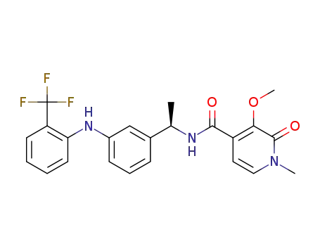 Molecular Structure of 1429217-51-5 ((R)-3-methoxy-1-methyl-2-oxo-N-(1-(3-(2-(trifluoromethyl)phenylamino)phenyl)ethyl)-1,2-dihydropyridine-4-carboxamide)