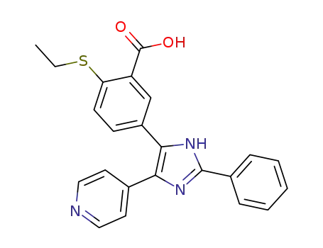 Molecular Structure of 1314259-10-3 (2-(ethylthio)-5-[2-phenyl-4-(pyridin-4-yl)-1H-imidazol-5-yl]benzoic acid)