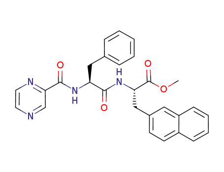 Molecular Structure of 1194235-07-8 ((S)-methyl 3-(naphthalen-2-yl)-2-((S)-3-phenyl-2-(pyrazine-2-carboxamido)-propanamido) propanoate)