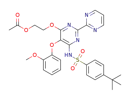 Molecular Structure of 1160515-53-6 (2-[6-(4-tert-butyl-benzenesulfonylamino)-5-(2-methoxy-phenoxy)-[2,2']bipyrimidinyl-4-yloxy]-ethanol acetyl ester)