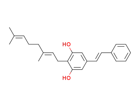 Molecular Structure of 72165-33-4 (2-[(2E)-3,7-Dimethyl-2,6-octadienyl]-5-[(1E)-2-phenylethenyl]-1,3-benzenediol)
