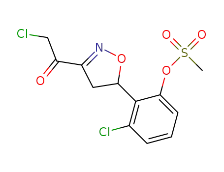 Molecular Structure of 1446134-16-2 (3-chloro-2-[3-(chloroacetyl)-4,5-dihydro-1,2-oxazol-5-yl]phenyl methanesulfonate)