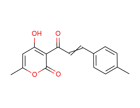Molecular Structure of 413595-06-9 (2H-Pyran-2-one,
4-hydroxy-6-methyl-3-[3-(4-methylphenyl)-1-oxo-2-propenyl]-)