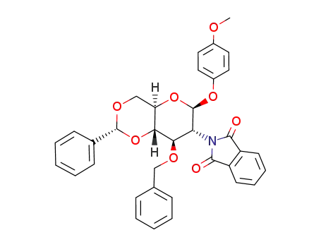 Molecular Structure of 129575-88-8 (4-METHOXYPHENYL 3-O-BENZYL-4,6-O-BENZYLIDENE-2-DEOXY-2-PHTHALIMIDO-BETA-D-GLUCOPYRANOSIDE)