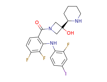934660-93-2,XL518,GDC-0973; GDC 0973; XL 518; [3,4-Difluoro-2-[(2-fluoro-4-iodophenyl)amino]phenyl][3-hydroxy-3-(2S)-2-piperidinyl-1-azetidinyl]methanone; Cobimetinib