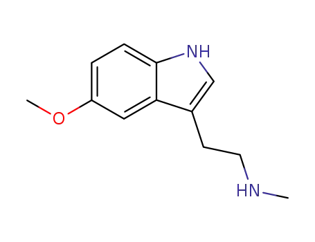 Molecular Structure of 2009-03-2 (N-Methyl-5-methoxy-1H-indole-3-ethanamine)