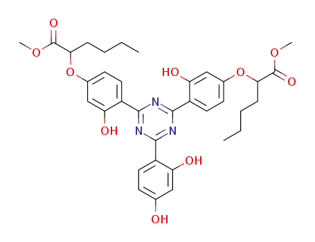 Molecular Structure of 348144-52-5 (2-(2,4-dihydroxyphenyl)-4,6-bis(2-hydroxy-4-(1-methoxycarbonylpentoxy)phenyl)-1,3,5-triazine)