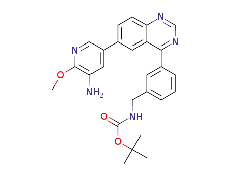 Molecular Structure of 1414466-20-8 ({3-[6-(5-amino-6-methoxypyridin-3-yl)quinazolin-4-yl]benzyl}carbamic acid tert-butyl ester)