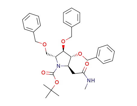 Molecular Structure of 1567688-08-7 ((2R,3R,4R,5R)-tert-butyl 3,4-bis(benzyloxy)-2-((benzyloxy)methyl)-5-(2-(methylamino)-2-oxoethyl)pyrrolidine-1-carboxylate)