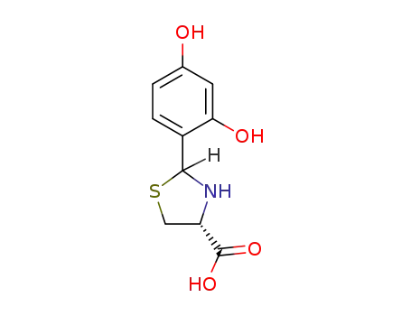 Molecular Structure of 1367664-23-0 ((4R)-2-(2,4-dihydroxyphenyl)thiazolidine-4-carboxylic acid)
