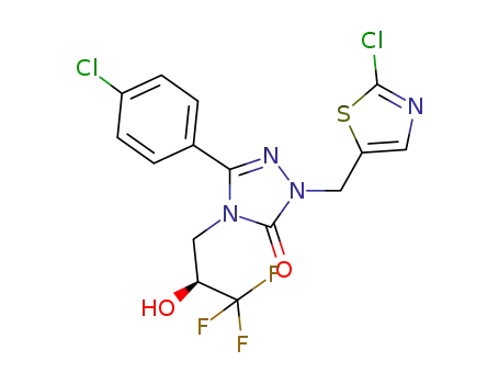 Molecular Structure of 1332502-88-1 (5-(4-chlorophenyl)-2-[(2-chloro-1,3-thiazol-5-yl)methyl]-4-[(2S)-3,3,3-trifluoro-2-hydroxypropyl]-2,4-dihydro-3H-1,2,4-triazol-3-one)